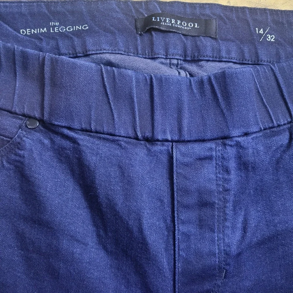Liver Pool‎ Women's Jeans Elastic Waist Leggings, Navy Blue, Size 14/32